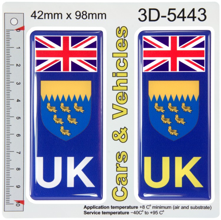 2x 42 x 98 mm UK Flag West Sussex County Number Plate Stickers 3D Gel Domed Decals Badges