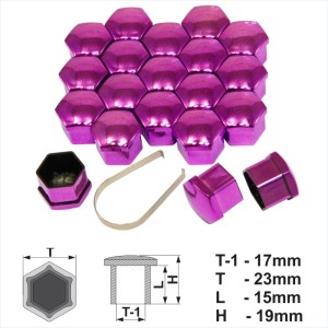 17mm Purple Chrome Alloy Wheel Nut Bolt Covers Caps Metal Removal Tool Set of 20