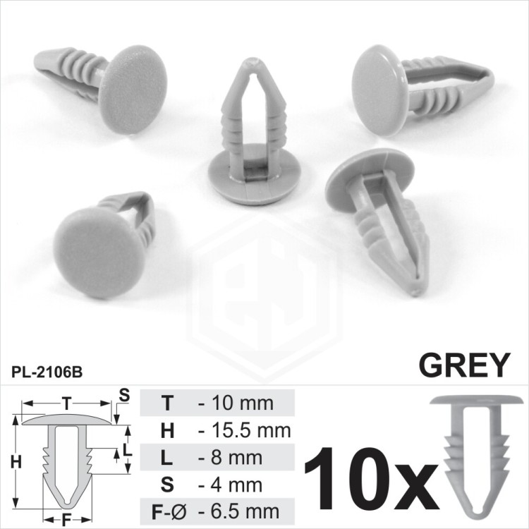 Grey Plastic Fir Tree Trim Clips 5mm Hole, 10mm Head Car Van Push In Button