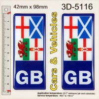 2x 42 x 98 mm GB United Kingdom Flags Gel Resin Number Plate Stickers Decals Badges Domed