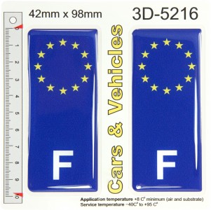 2x 42 x 98 mm F France French euro stars Flag Blue Domed Number Plate Stickers Badges Decals