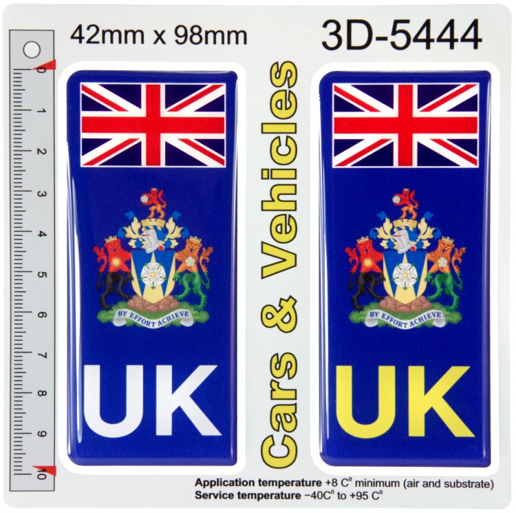 2x 42 x 98 mm UK West Yorkshire County Number Plate Stickers 3D Gel Domed Decals Badges