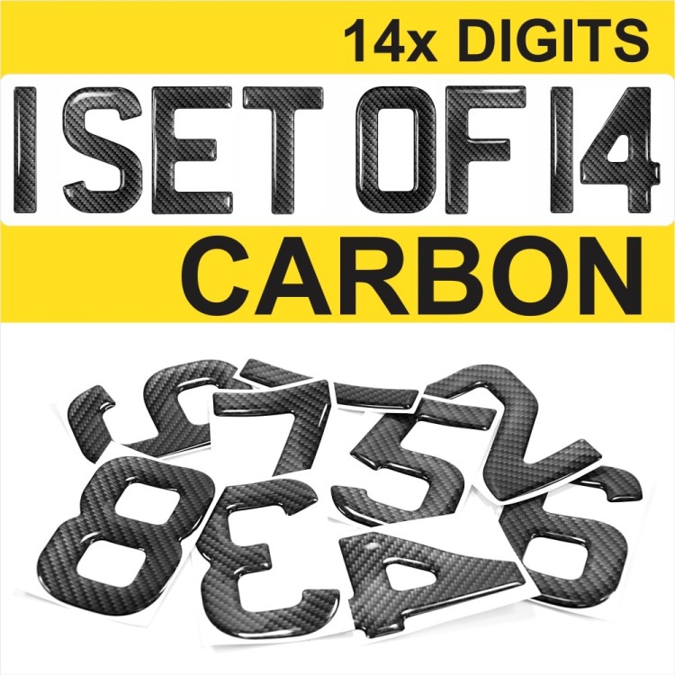 14x 3d Gel CARBON Number Plates Domed Resin Making DIY REG DIGITS PACK SET OF 14