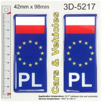 2x 42 x 98 mm PL Poland Polska Flag Euro stars Blue Domed Number Plate Stickers Badge Decals