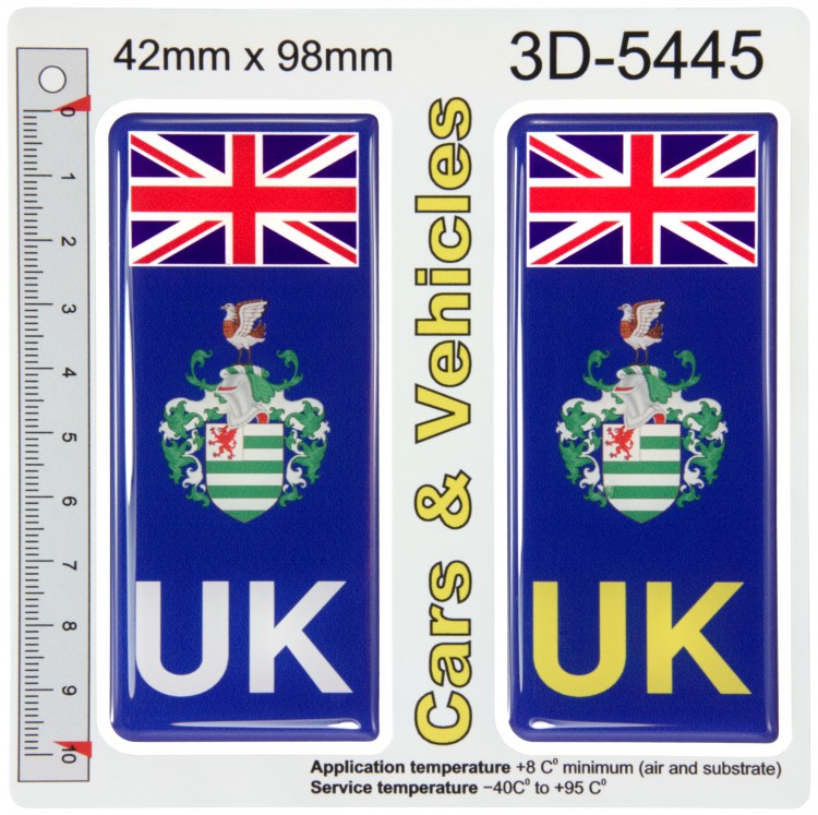 2x 42 x 98 mm UK Flag Wiltshire County Number Plate Stickers 3D Gel Domed Decals Badges