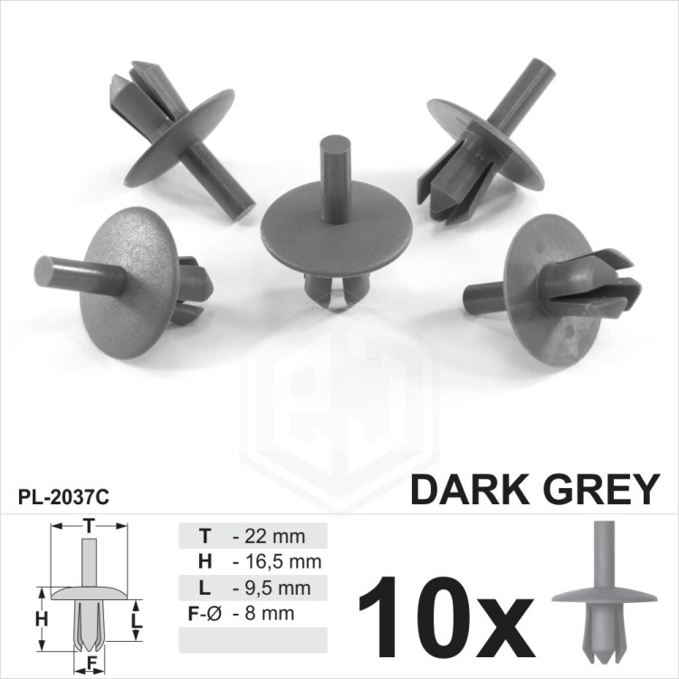 8mm Dia Splashguard Sheild Radiator Support Dark Grey Panel Trim Clips Rivet