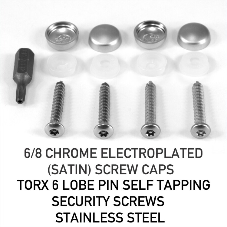 4x CHROME ELECTROPLATED SATIN SCREW CAPS TORX SECURITY SCREWS STAINLESS STEEL
