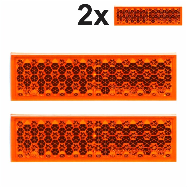 2x Self-Adhesive Amber Orange Oblong Rectangular Trailer Caravan Moto Reflectors