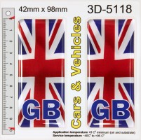 2x 42 x 98 mm GB UK Union Jack Flag Number Plate 3D Gel Resin Stickers Decals Badges Domed