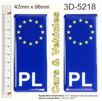 2x 42 x 98 mm PL Poland Polska EU Euro stars Blue Domed Number Plate Stickers Badges Decals