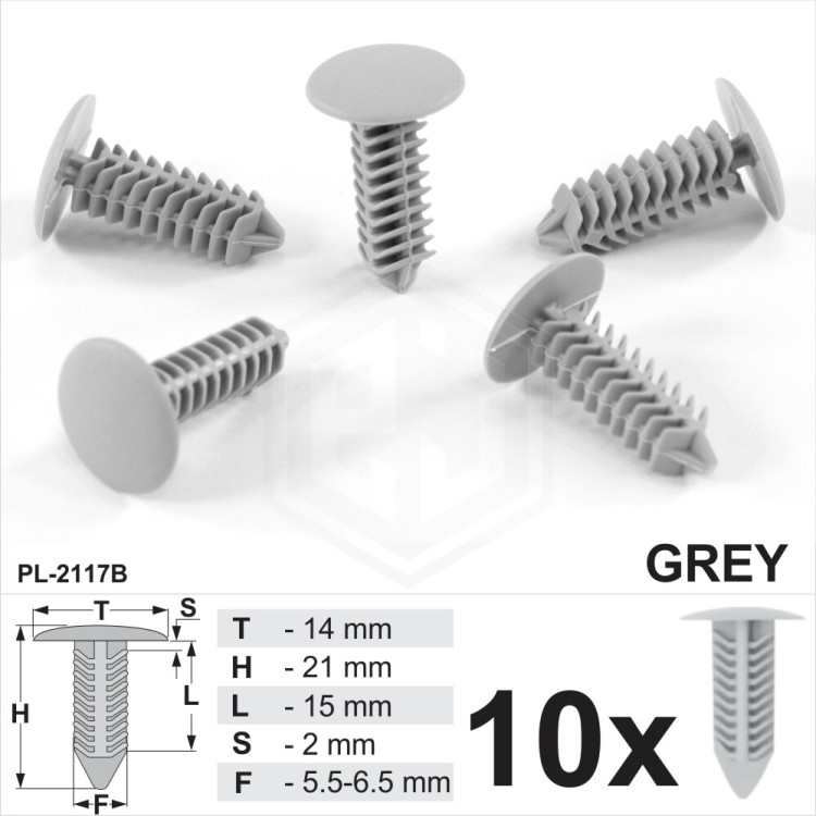 Grey Plastic Fir Tree Trim Clips 6mm Hole 14mm Head Car Van Push In Button