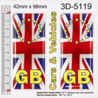 2x 42 x 98 mm GB Union Jack Flag EU stars Number Plate Resin Stickers Decals Badges Domed