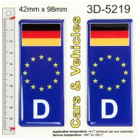 2x 42 x 98 mm  D Germany Deutche Flag es stars Blue Domed Number Plate Stickers Badge Decals