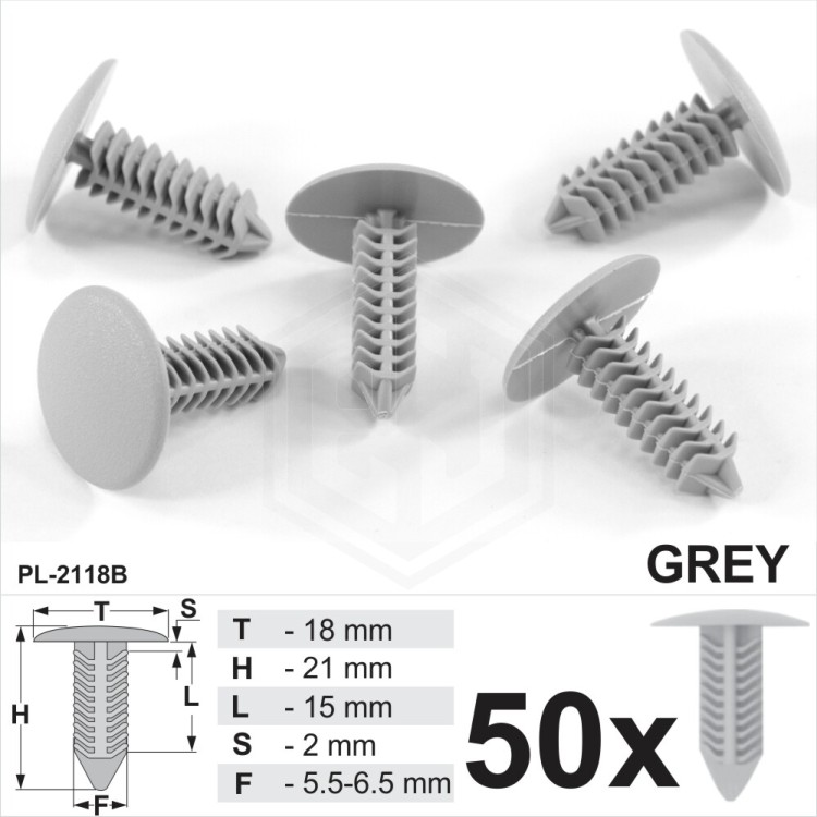 Grey Plastic Fir Tree Trim Clips 6mm Hole 18mm Head Car Van Push In Button