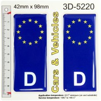2x 42 x 98 mm D Germany Deutche EU euro stars Blue Domed Number Plate Stickers Badge Decals