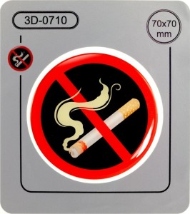 1x NO SMOKING Diameter 70mm Round Sticker Decal Badge GLOSS DOMED 3D GEL RESIN