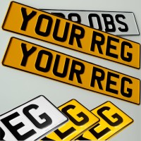 1x White 2x Yellow Pressed Number Plates 3D Metal Aliuminium Car Van MOT REG UK Road Legal 100%