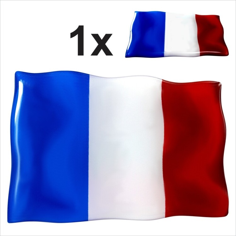 1x France French waving flag Square 3D Domed Gel STICKER Resin Decal Badge
