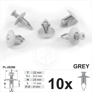 8mm Grey Wheel Arch Lining Splashguard Scrivets Plastic Rivet Trim Clips Car