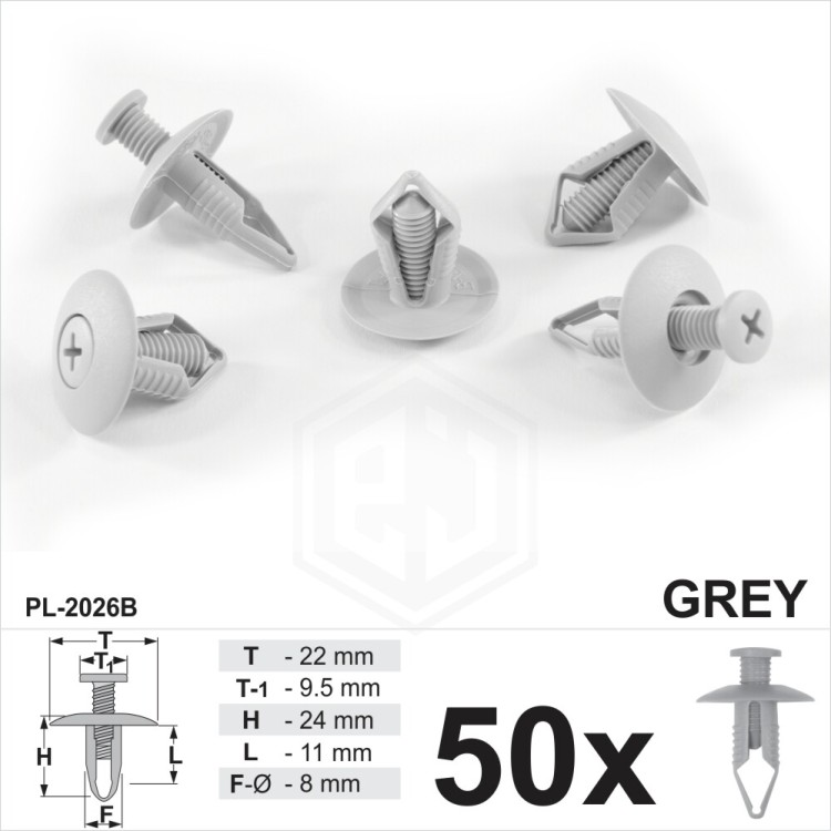 8mm Grey Wheel Arch Lining Splashguard Scrivets Plastic Rivet Trim Clips Car