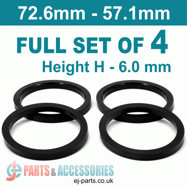 Spigot Rings / 72.6mm - 57.1mm / 6mm FULL SET OF (4) FOUR RINGS