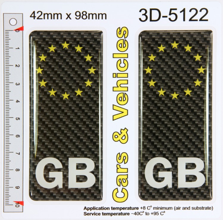 2x 42 x 98 mm GB CARBON EU ES euro stars Number Plate Side 3D Stickers Decals Badges Domed