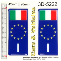 2x 42 x 98 mm ITALY Italia Flag ES euro stars Blue Domed Number Plate Stickers Badge Decals
