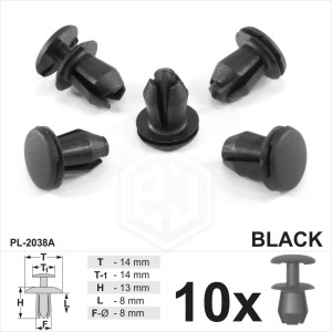 8mm Grille Head Lamp Light Cowl Push Type Rivet Black Plastic Fastener Clips