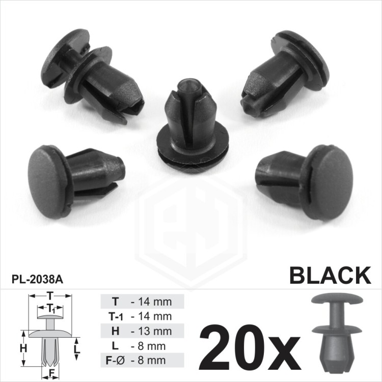 8mm Grille Head Lamp Light Cowl Push Type Rivet Black Plastic Fastener Clips
