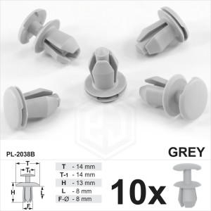 8mm Grille Head Lamp Light Cowl Push Type Rivet Grey Plastic Fastener Clips