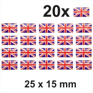 20x 25x15 mm UNION JACK FLAG Stickers Decal Gloss Domed GEL Resin UK set of 20