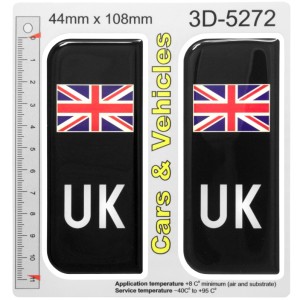 2x 44mm x 108mm UK Union Jack Flag Number Plate Resin 3d Gel Domed Stickers Badges CAR BREXIT