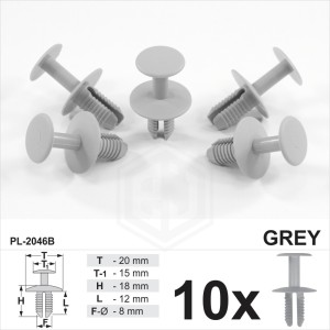 8mm High Quality Grey Plastic Rivets Bumper Clips Panels Side Skirts Arch