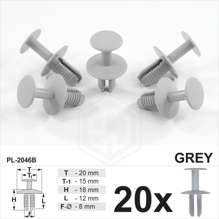 8mm High Quality Grey Plastic Rivets Bumper Clips Panels Side Skirts Arch
