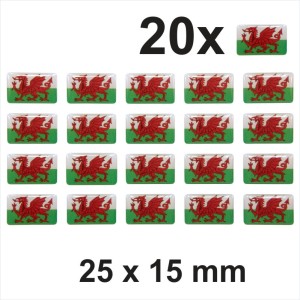 20x 25x15 mm Wales Welsh Dragon Flag Stickers Decal Domed 3D GEL Resin Cymru