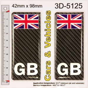 2x 42 x 98 mm GB CARBON Union Jack Flag Number Plate Gel Side Stickers Decals Badge Domed