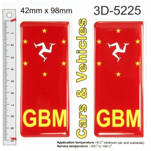 2x 42 x 98 mm GBM Isle of Man Triskelion Gel Domed Resin Number Plate Sticker Badges Decals