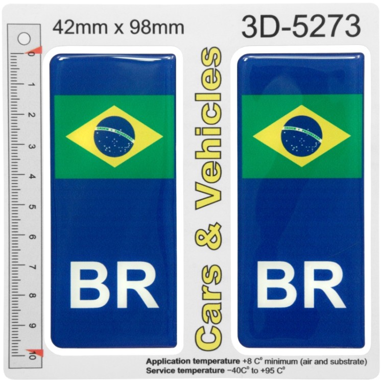 2x 42mm x 98mm BR Brazil International Brazilian Flag Domed Number Plate Gel Stickers Badge