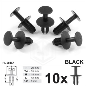 8mm High Quality Plastic Rivets Bumper Clips Panels Side Skirts Arch Linings