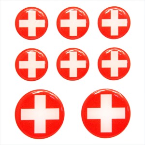 Set of 8 Swiss Switzerland Flag Round Stickers Decal Gloss 3D Domed CH 20 30 mm