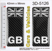 2x 42 x 98 mm GB CARBON Black Union Jack Flag Number Plate 3D Stickers Decals Badges Domed