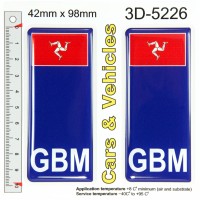 2x 42 x 98 mm GBM Isle of Man Flag Gel Domed Resin Number Plate Blue Stickers Badges Decals