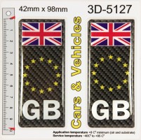 2x 42 x 98 mm GB CARBON Black Union Jack Flag EU Number Plate Stickers Decals Badges Domed