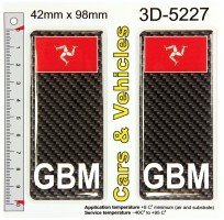 2x 42 x 98 mm GBM Isle of Man Flag Carbon Domed Resin Car Number Plate Stickers Badge Decal
