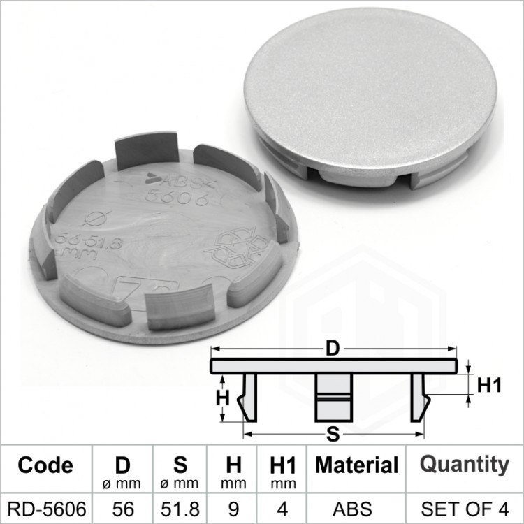 Wheel Center Hub Caps / 56.0mm - 51.8 mm  FULL SET OF (4) FOUR CAPS