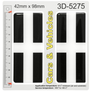 2x 42mm x 98mm CORNWALL Cornish Full Flag Car Number Plate 3D Stickers Gel Domed Badges