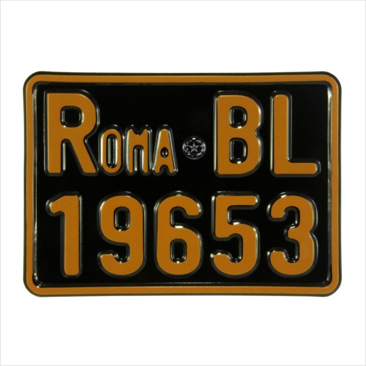 Old Style Rome Italy Show Pressed Number Plates White Yellow Black Metal Roma Ri