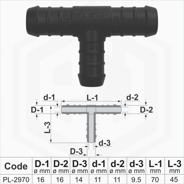 16x16x14 mm T-Piece Reducer Plastic Barbed Connector Joiner Tube Hose Pipe Fitting