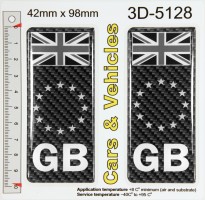 2x 42 x 98 mm GB CARBON Black and White Flag EU Number Plate Stickers Decals Badges Domed