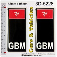 2x 42 x 98 mm GBM Isle of Man Flag Black Domed Resin Car Number Plate Stickers Badges Decal